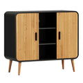 **Moderne kast met houten deuren en zwart frame**