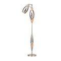 **Technische titel in het Nederlands:** Moderne vloerlamp van staal en hout met verstelbare lampenkop.